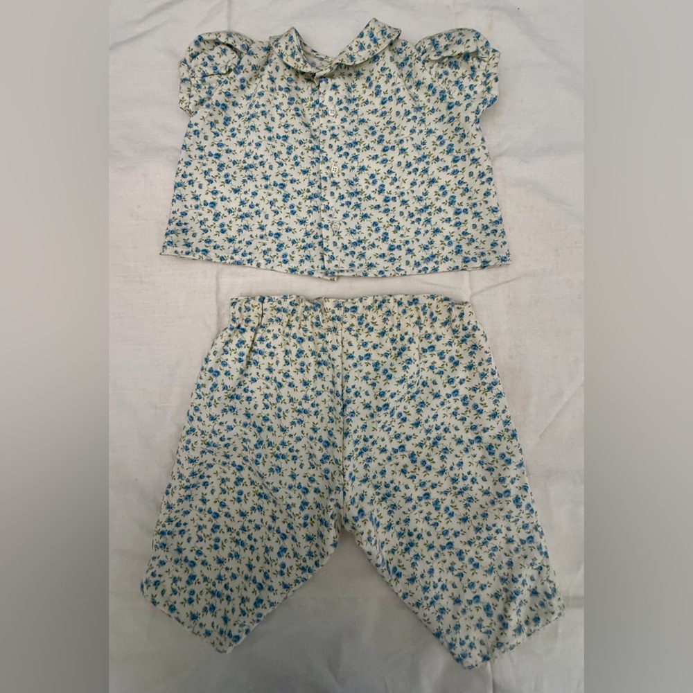 D. Porthault Paris Baby Set — Blue Floral Cotton (3 Months)